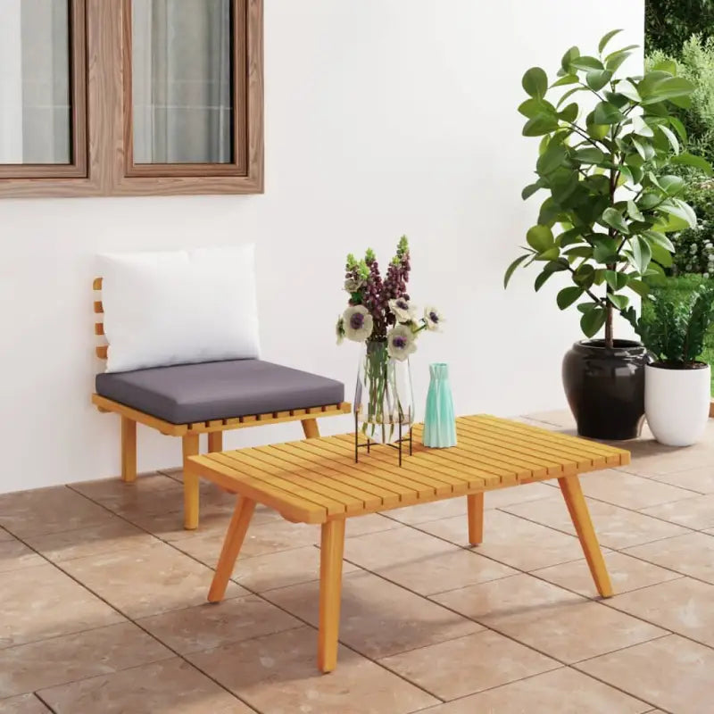 Houten tuinbank met kussens van massief acaciahout voor buitengebruik - 1 / midden + hoekTafel - Modulaire tuinbanken