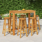 Houten tuinbarset met massief acaciahout en stevig tafelblad - 120 cm tafellengte / Barkrukken met ronde zitting
