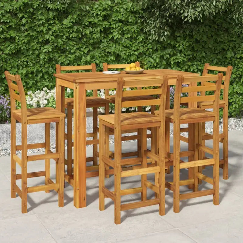 Houten tuinbarset met massief acaciahout en stevig tafelblad - 120 cm tafellengte / Barstoelen met rugleuning - Tuinsets