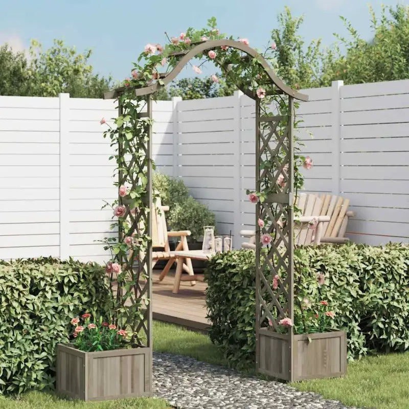 Houten tuinboog van massief vurenhout voor buitenruimte - Grijs / 1 - Tuinbogen latwerk & pergola’s