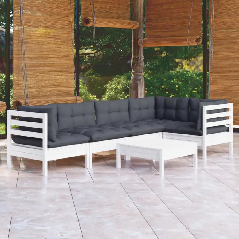 Houten tuinmeubelset met massief grenenhout en comfortabele zijkussens - Wit - Tuinsets