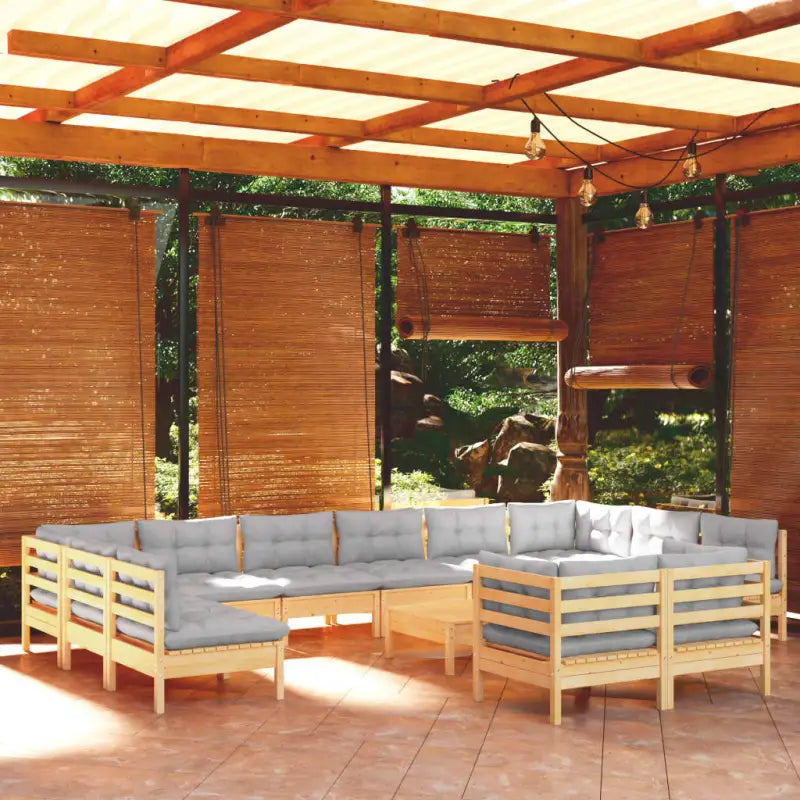 Houten tuinmeubelset met massief grenenhout en comfortabele kussens - Bruin en grijs - Tuinsets