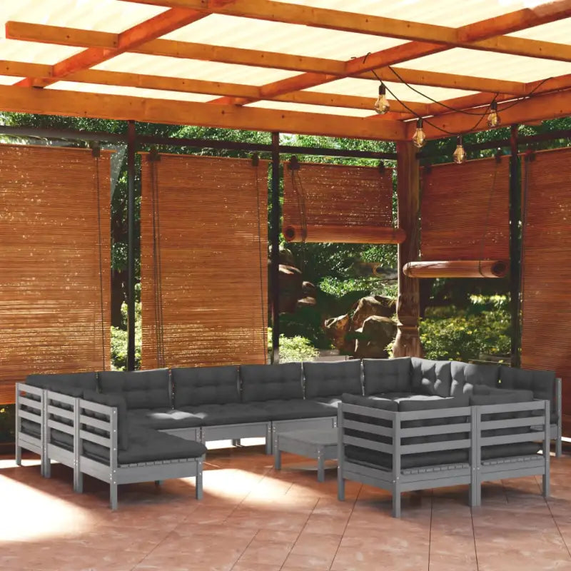 Houten tuinmeubelset met massief grenenhout en comfortabele kussens - Grijs - Tuinsets