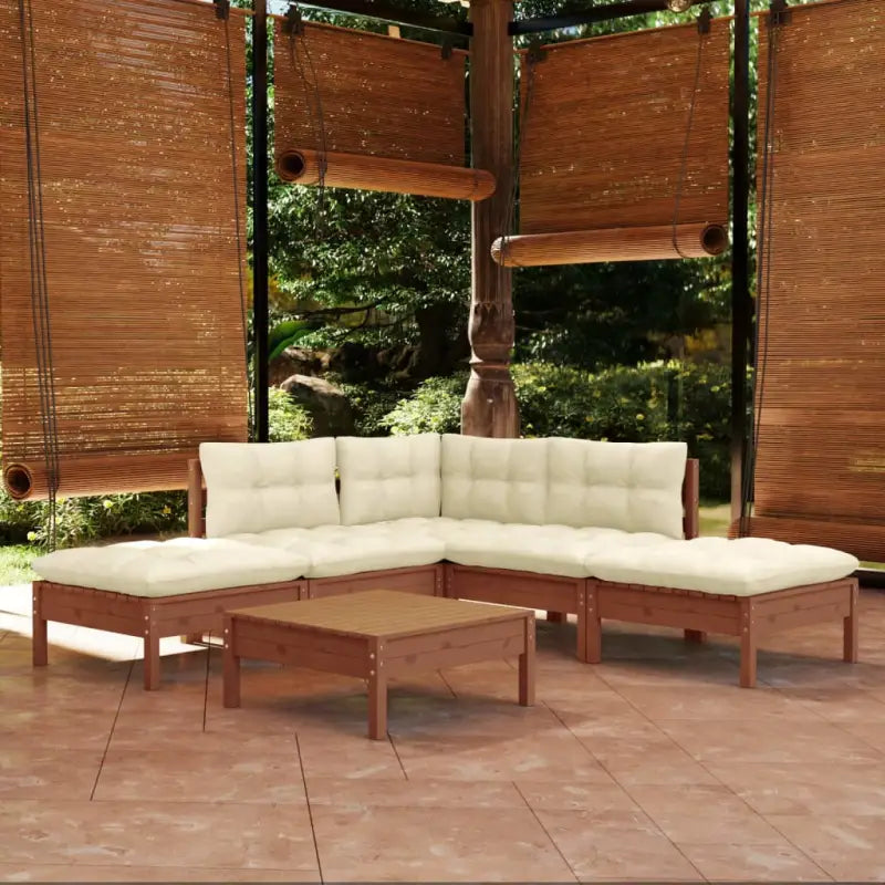 Houten tuinmeubelset met massief grenenhout en comfortabele kussens - Honingbruin - Tuinsets