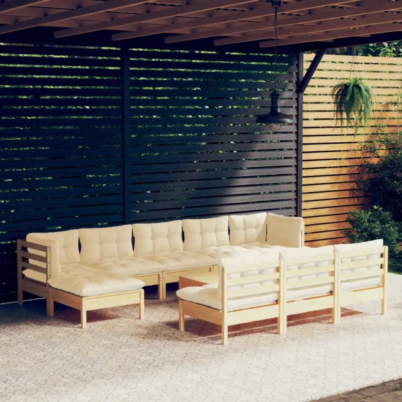 Houten tuinmeubelset met massief grenenhout en comfortabele kussens - Bruin en crème - Tuinsets