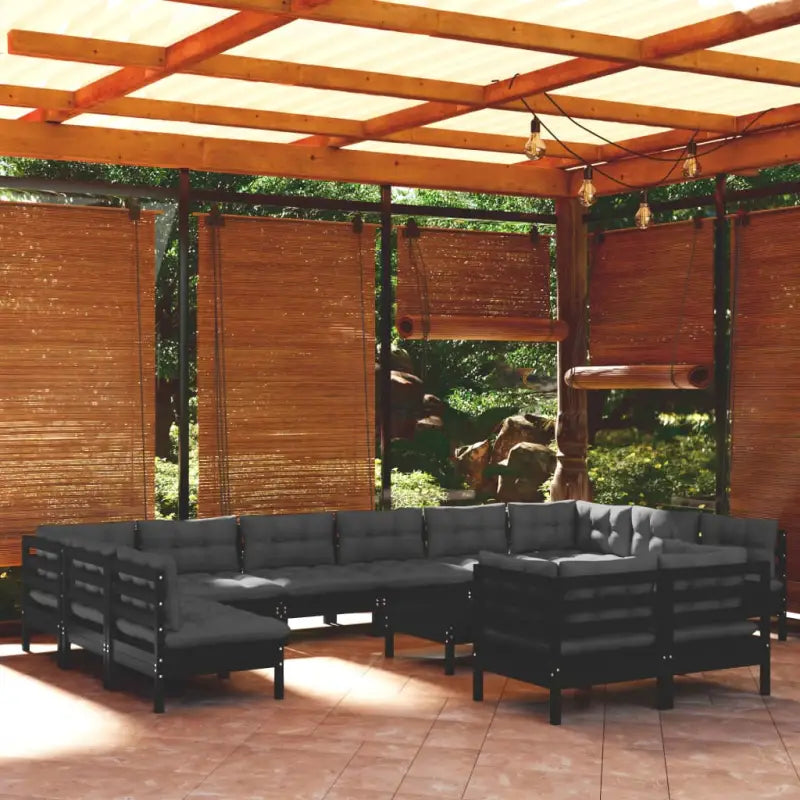 Houten tuinmeubelset met massief grenenhout en comfortabele kussens - Zwart - Tuinsets