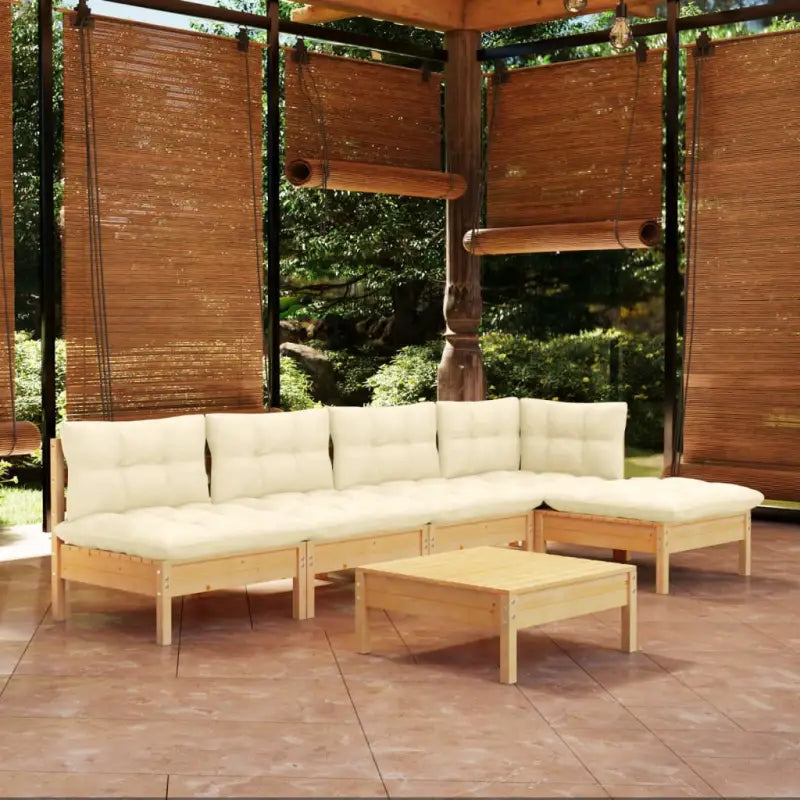 Houten tuinmeubelset met massief grenenhout en comfortabele kussens - Bruin en crème - Tuinsets