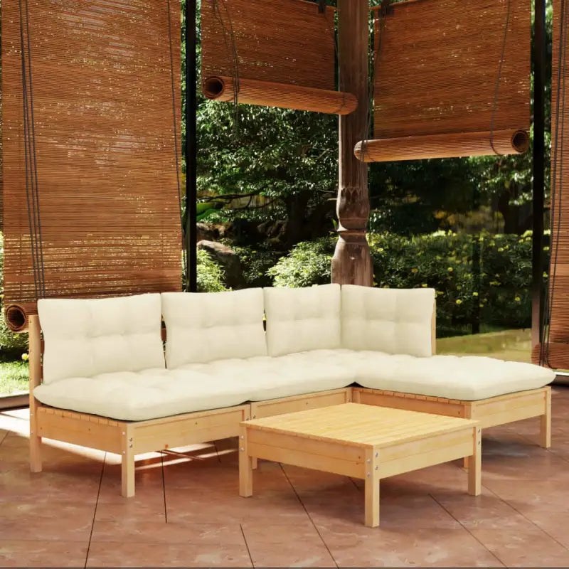 Houten tuinmeubelset met massief grenenhout en comfortabele kussens - Bruin en crème - Tuinsets