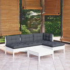 Houten tuinmeubelset met massief grenenhout en comfortabele kussens - Wit - Tuinsets