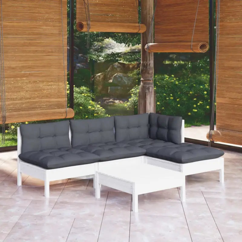Houten tuinmeubelset met massief grenenhout en comfortabele kussens - Wit - Tuinsets