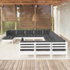 Houten tuinmeubelset met massief grenenhout en comfortabele rug en zijkussens - Wit - Tuinsets