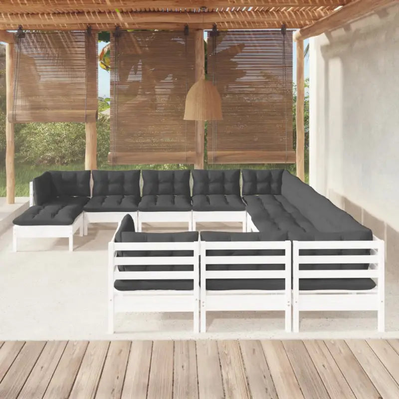 Houten tuinmeubelset met massief grenenhout en comfortabele rug en zijkussens - Wit - Tuinsets
