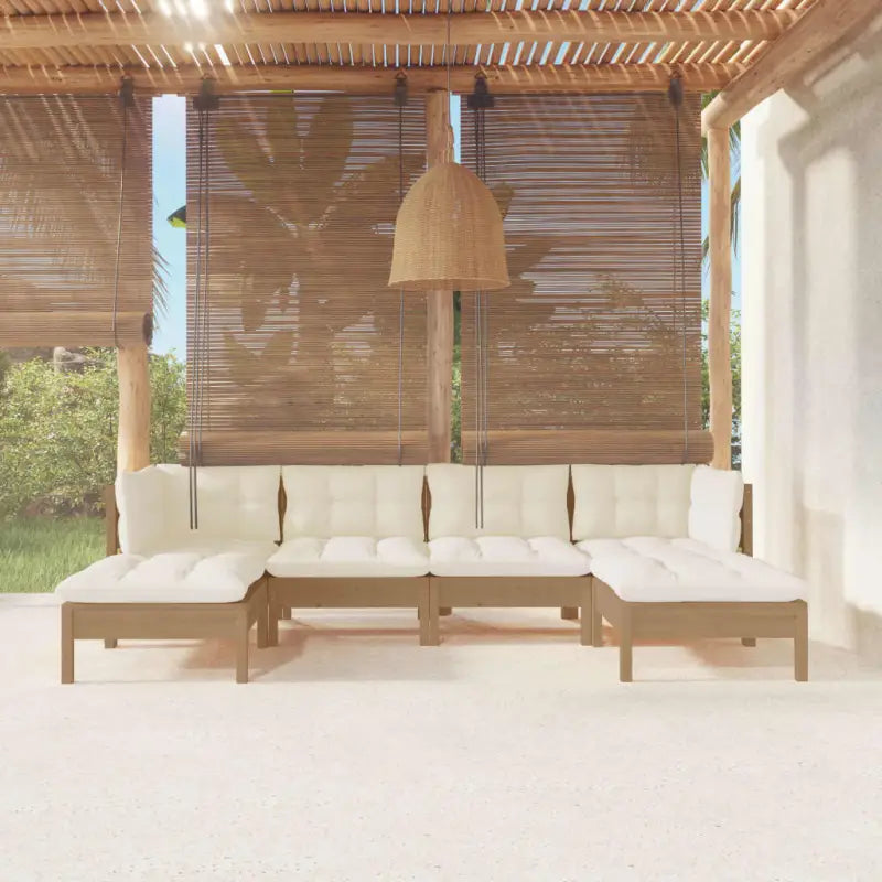 Houten tuinmeubelset met massief grenenhout en comfortabele rug en zijkussen - Honingbruin - Tuinsets