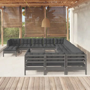 Houten tuinmeubelset met massief grenenhout en comfortabele rug en zijkussens - Grijs - Tuinsets
