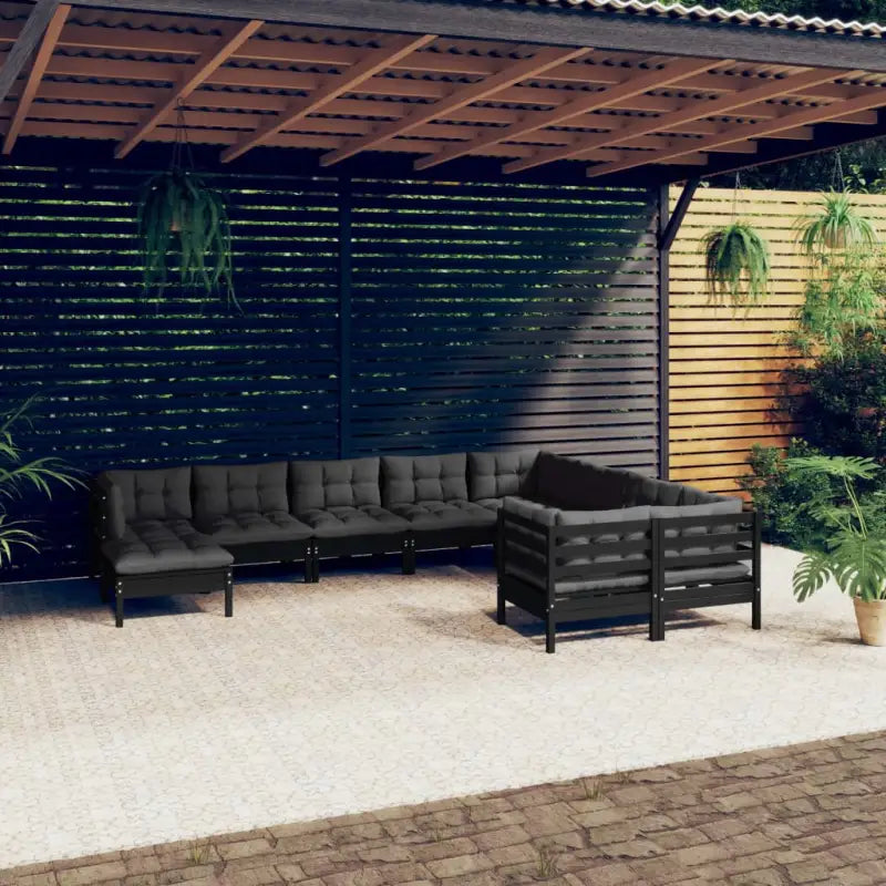 Houten tuinmeubelset met massief grenenhout en comfortabele rug- en zijkussens - Zwart - Tuinsets