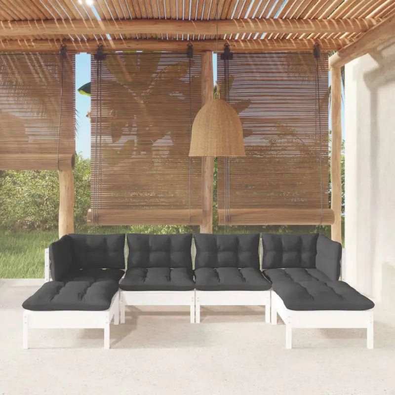 Houten tuinmeubelset met massief grenenhout en comfortabele rug en zijkussen - Wit - Tuinsets