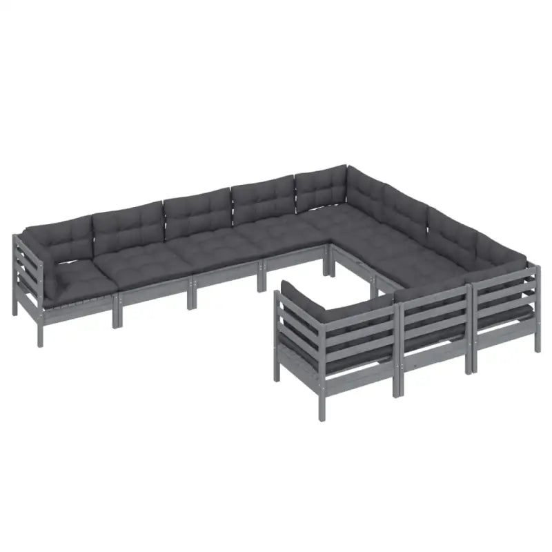 Houten tuinmeubelset met massief grenenhout en comfortabele rug- en zijkussens - Grijs - Tuinsets