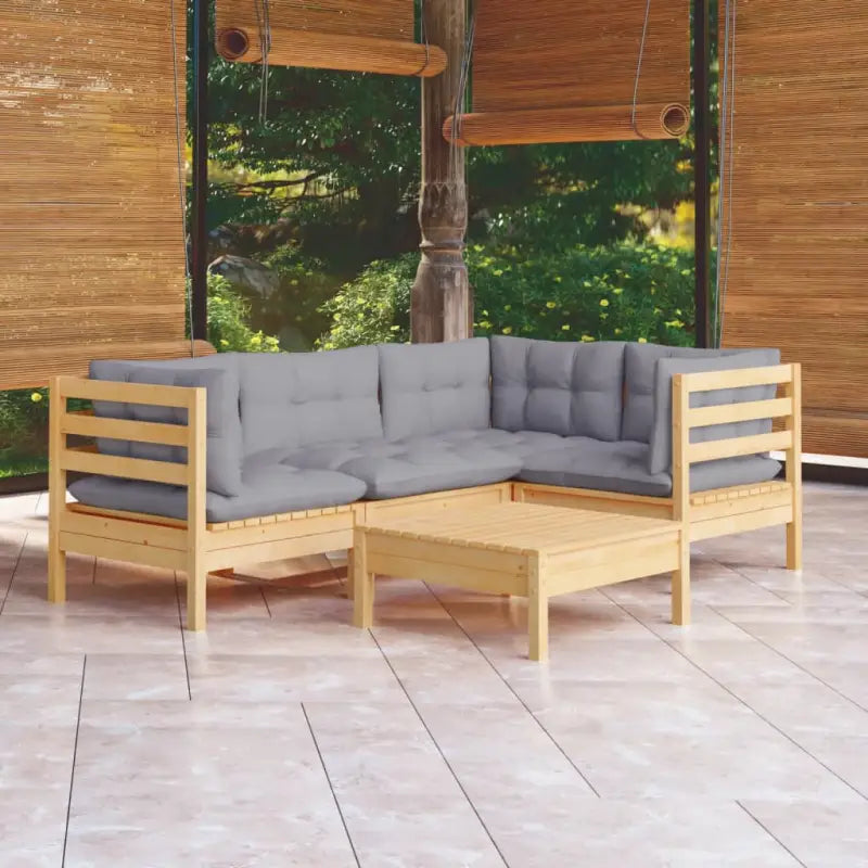 Houten tuinmeubelset met massief grenenhout en comfortabele rug- en zijkussens - Tuinsets