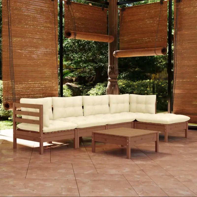 Houten tuinmeubelset met massief grenenhout en comfortabele rug en zijkussens - Honingbruin - Tuinsets