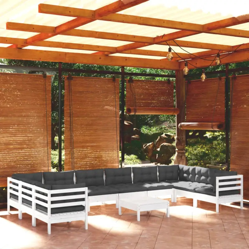 Houten tuinmeubelset met massief Grenenhout en comfortabele rug- en zijkussens - Wit - Tuinsets