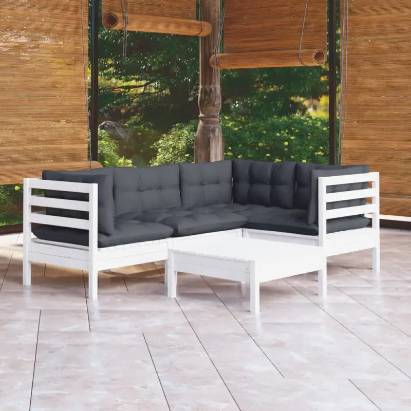 Houten tuinmeubelset met massief grenenhout en comfortabele rug- en zijkussens - Wit - Tuinsets