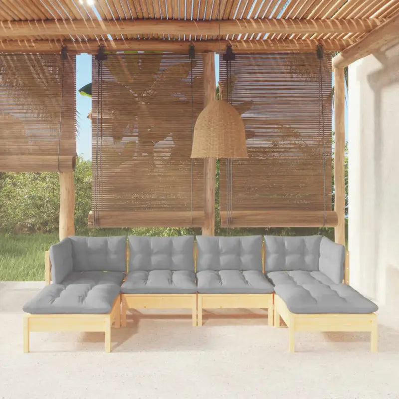 Houten tuinmeubelset met massief grenenhout en comfortabele rug en zijkussen - Bruin en grijs - Tuinsets
