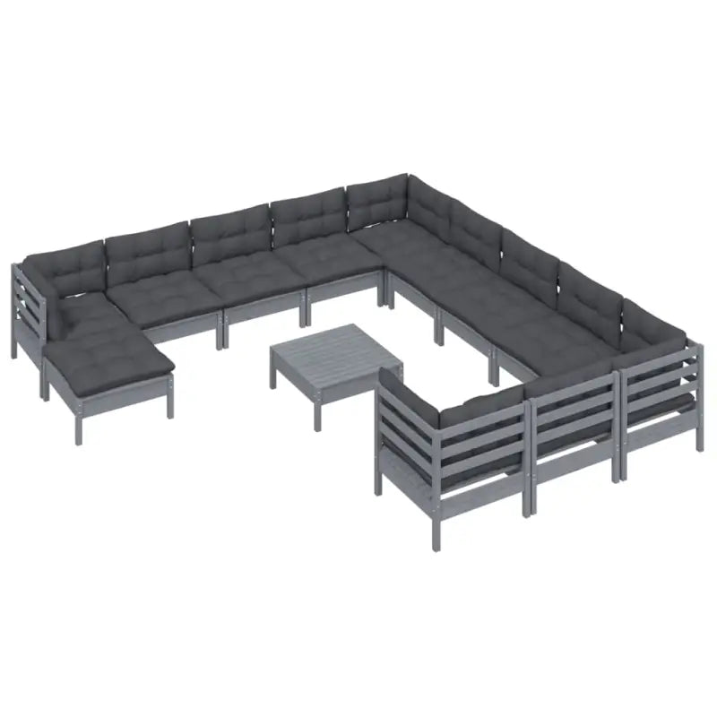 Houten tuinmeubelset met massief grenenhout en comfortabele rug en zijkussens - Grijs - Tuinsets