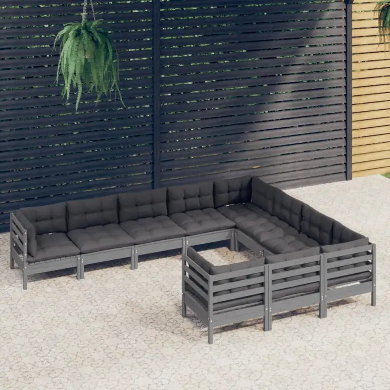 Houten tuinmeubelset met massief grenenhout en comfortabele rug- en zijkussens - Grijs - Tuinsets