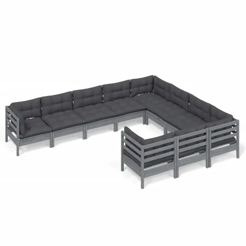 Houten tuinmeubelset met massief grenenhout en comfortabele rug- en zijkussens - Grijs - Tuinsets