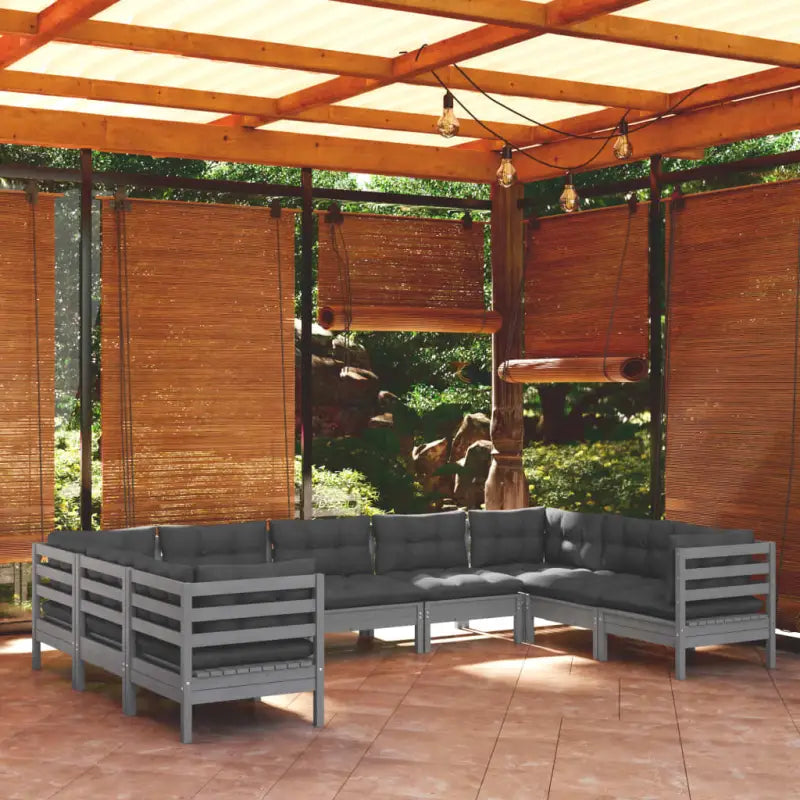 Houten tuinmeubelset met massief grenenhout en rug- en zijkussens - Grijs - Tuinsets