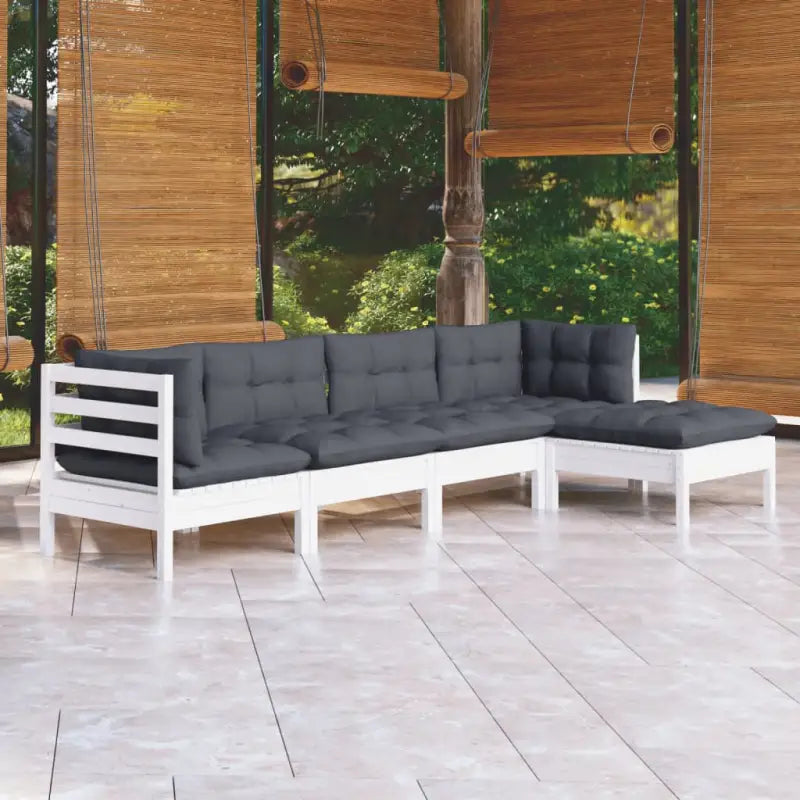 Houten tuinmeubelset van massief grenenhout met comfortabele rug- en zijkussen - Wit - Tuinsets