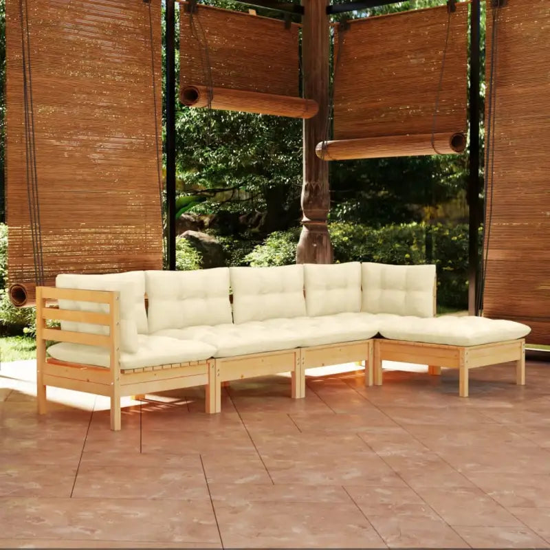 Houten tuinmeubelset van massief grenenhout met comfortabele rug- en zijkussen - Bruin en crème - Tuinsets