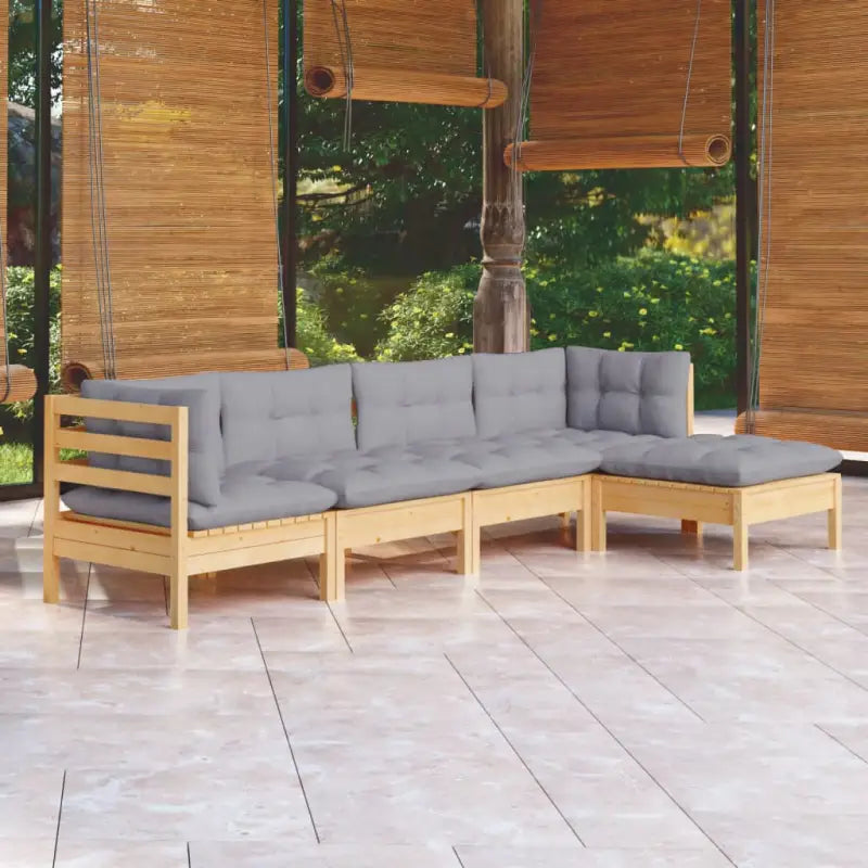Houten tuinmeubelset van massief grenenhout met comfortabele rug- en zijkussen - Bruin en grijs - Tuinsets