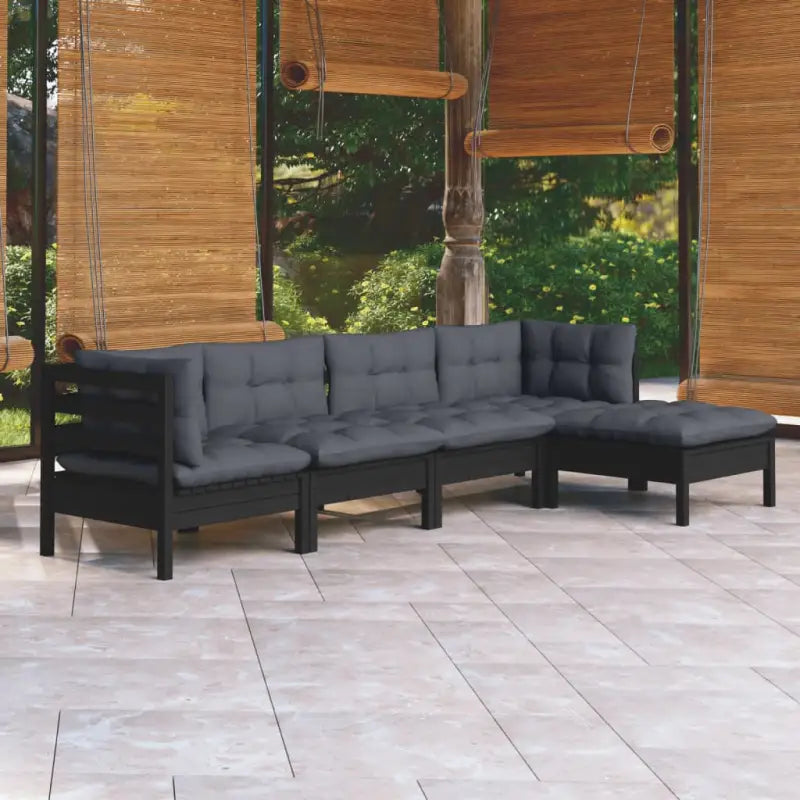 Houten tuinmeubelset van massief grenenhout met comfortabele rug- en zijkussen - Zwart - Tuinsets
