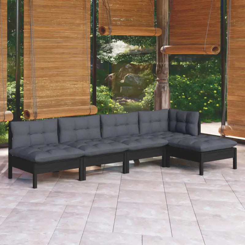 Houten tuinmeubelset van massief grenenhout met comfortabele rug zijkussen - Zwart - Tuinsets