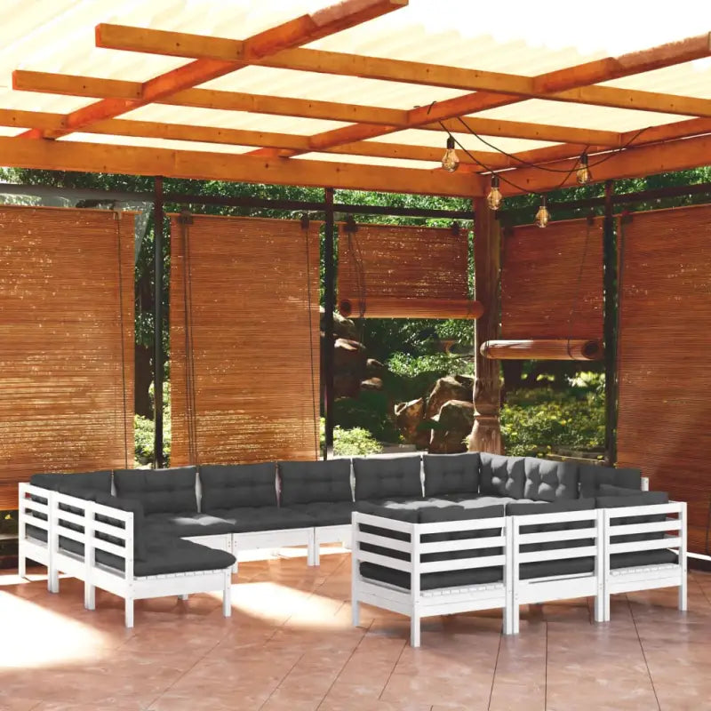 Houten tuinmeubelset van massief grenenhout met comfortabele rug- en zijkussens - Wit - Tuinsets