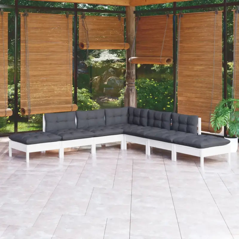 Houten tuinmeubelset van massief grenenhout met rug- en zijkussens - Wit - Tuinsets