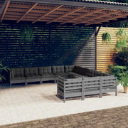 Houten tuinmeubelset van massief grenenhout met rug- en zijkussens - Grijs - Tuinsets