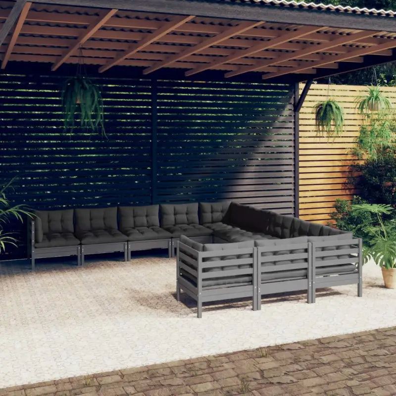 Houten tuinmeubelset van massief grenenhout met rug- en zijkussens - Grijs - Tuinsets