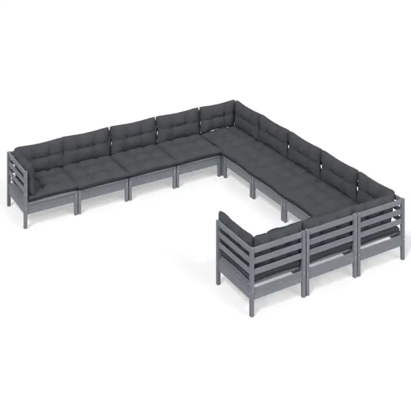Houten tuinmeubelset van massief grenenhout met rug- en zijkussens - Grijs - Tuinsets