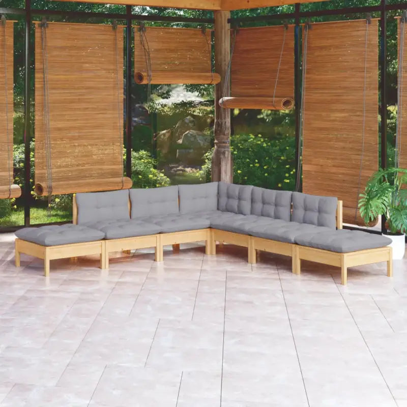 Houten tuinmeubelset van massief grenenhout met rug- en zijkussens - Bruin en grijs - Tuinsets
