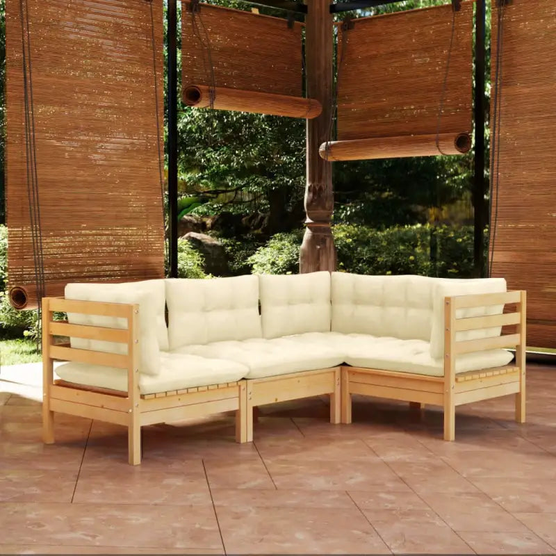 Houten tuinmeubelset van massief grenenhout met rug- en zijkussens - Bruin en crème - Tuinsets