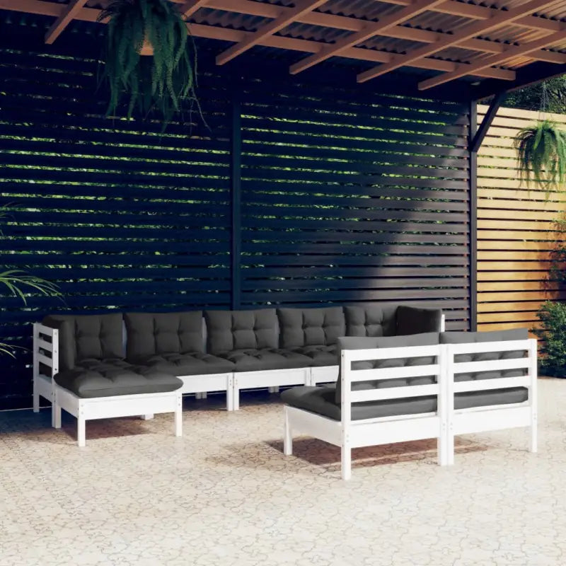 Houten tuinmeubelset van massief grenenhout met voetenbank en kussen - Wit - Tuinsets
