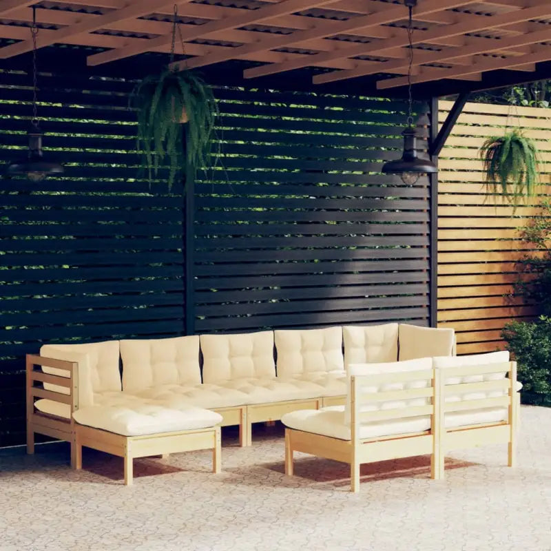Houten tuinmeubelset van massief grenenhout met voetenbank en kussen - Tuinsets