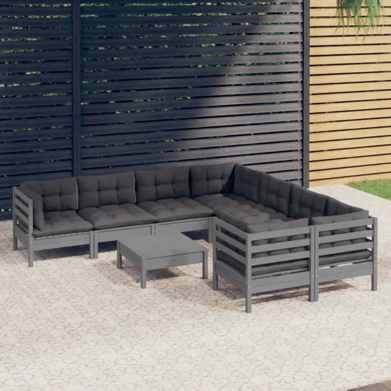 Houten tuinmeubelset van massief grenenhout met voetenbank en kussens - Grijs - Tuinsets