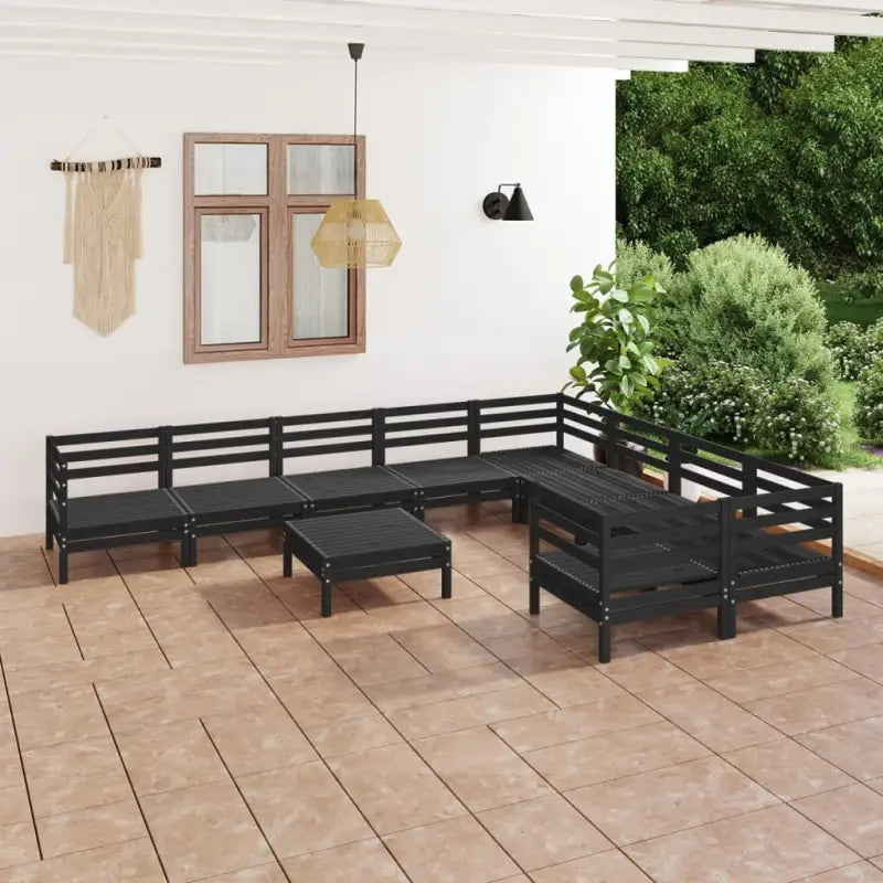 Houten tuinset in massief grenenhout met tafel en voetenbank - Zwart - Tuinsets