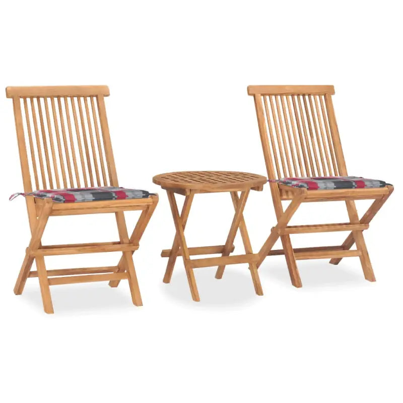 Houten tuinset met fijn geschuurd teakhout en afmetingen voor tafel en stoel - Rood ruitpatroon - Tuinsets