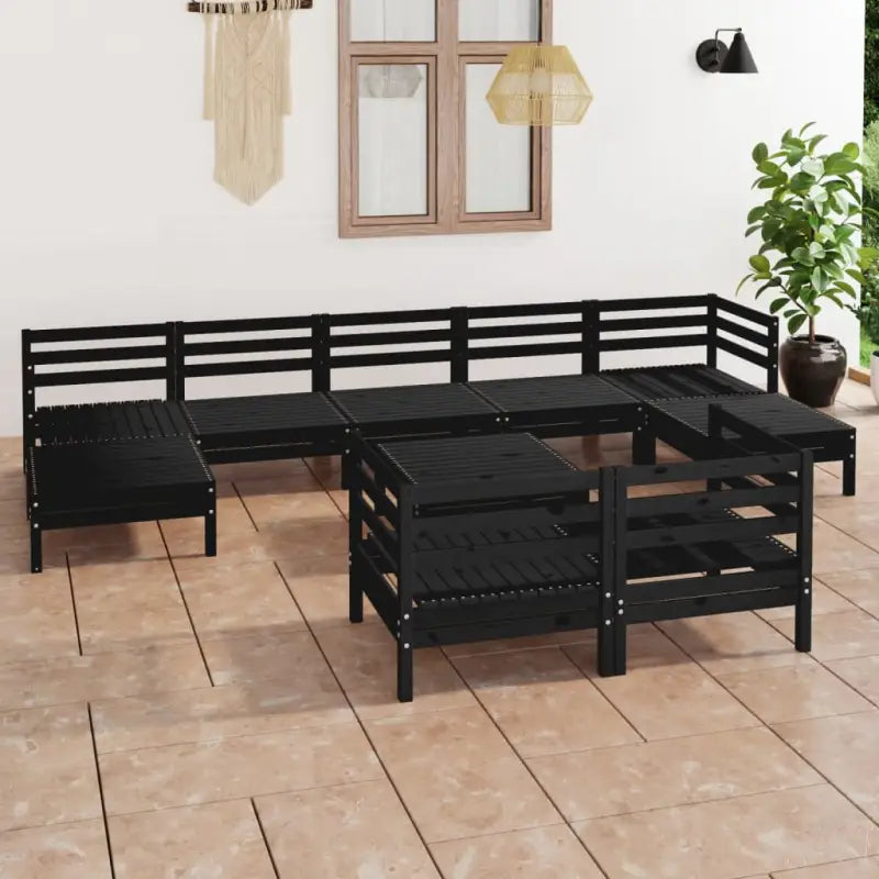 Houten tuinset met massief grenenhout en tafel voetenbank voor ontspanning - Zwart - Tuinsets