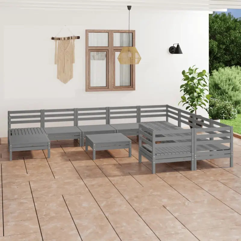 Houten tuinset met massief grenenhout en tafel voetenbank - Grijs - Tuinsets
