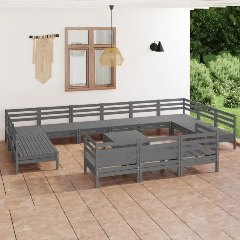 Houten tuinset met massief grenenhout en tafel voetenbank - Grijs - Tuinsets